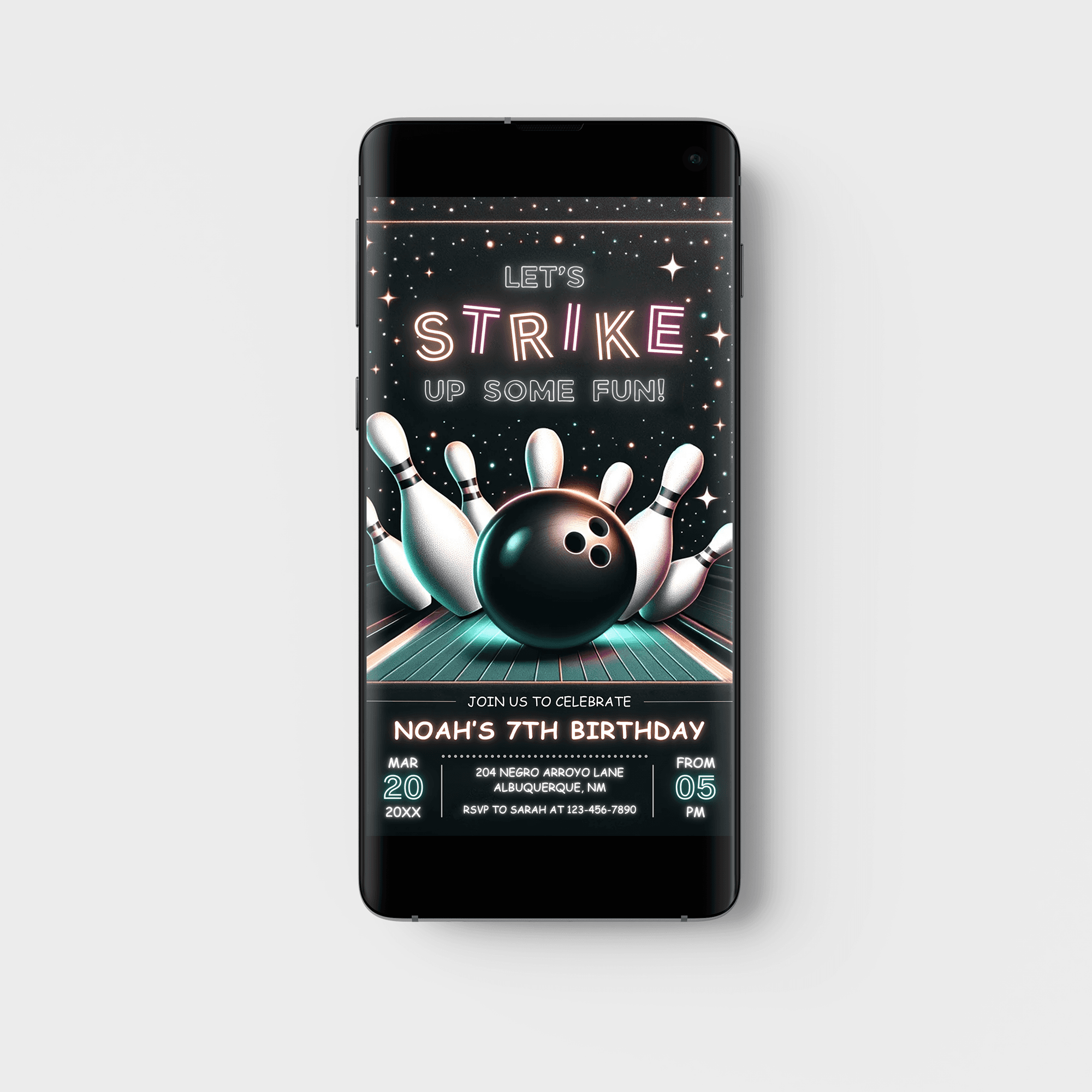 Editable Bowling Themed Birthday Party Invitation Card Template, Digital Bowling Birthday Invite, Electronic Sports Birthday Mobile Evite
