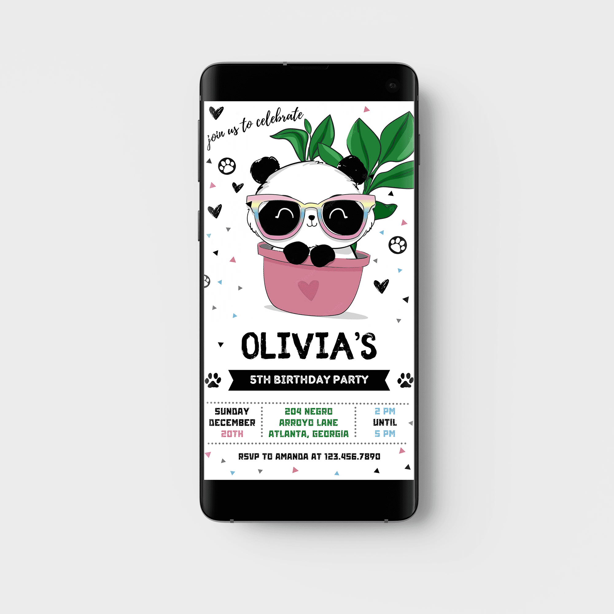 Cute Panda Birthday Party Invitation Card, Digital Printable panda birthday invite, Panda mobile e-invite, Kids panda party invite card