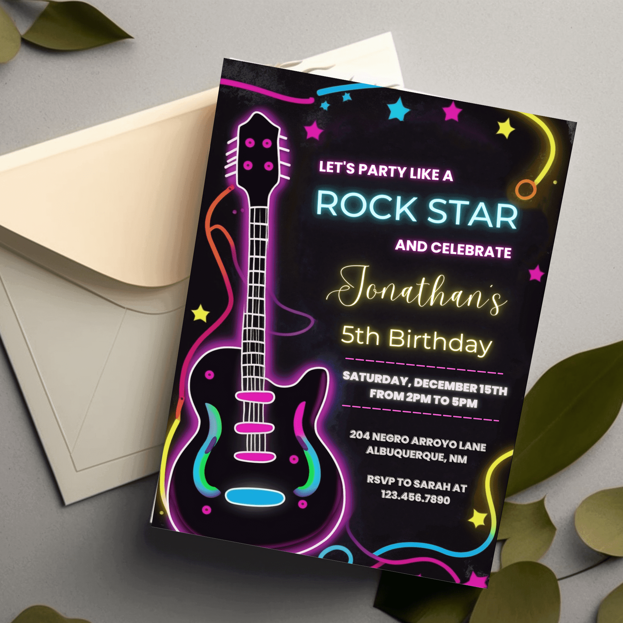 Editable Rockstar Birthday Party Invitation Card Canva Template, Music birthday party invitation, Rock star Artist birthday card invitation