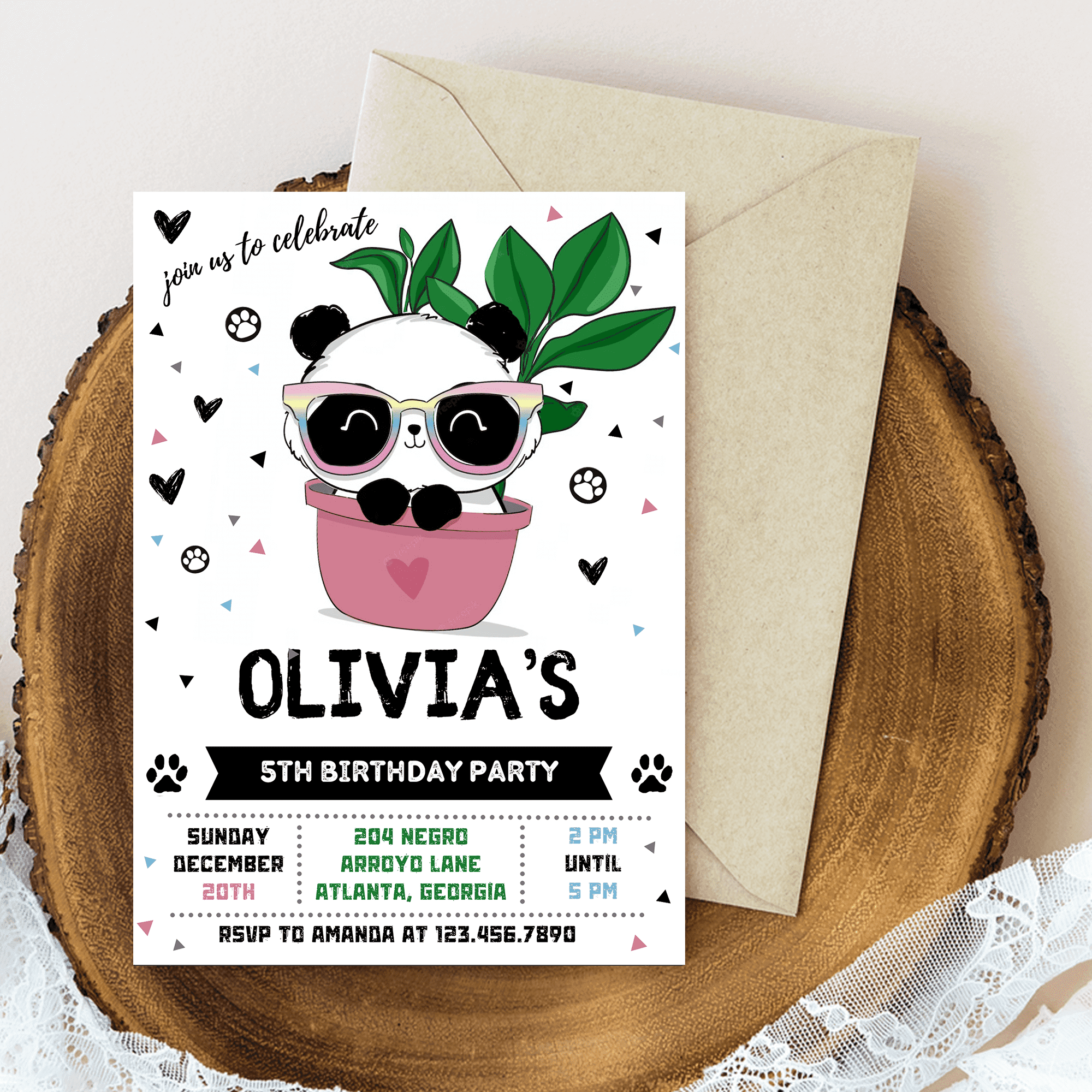 Cute Panda Birthday Party Invitation Card, Digital Printable panda birthday invite, Panda mobile e-invite, Kids panda party invite card