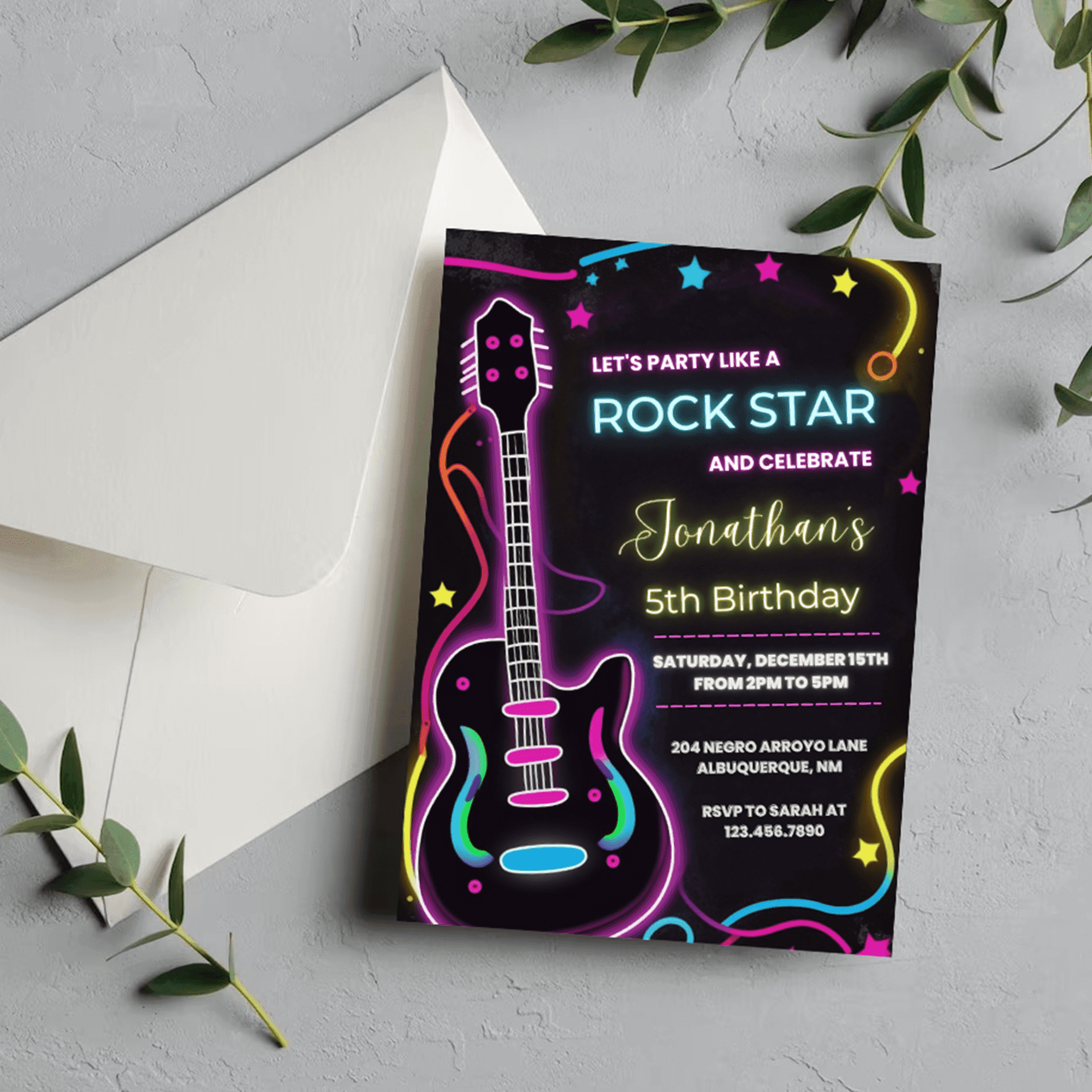 Editable Rockstar Birthday Party Invitation Card Canva Template, Music birthday party invitation, Rock star Artist birthday card invitation