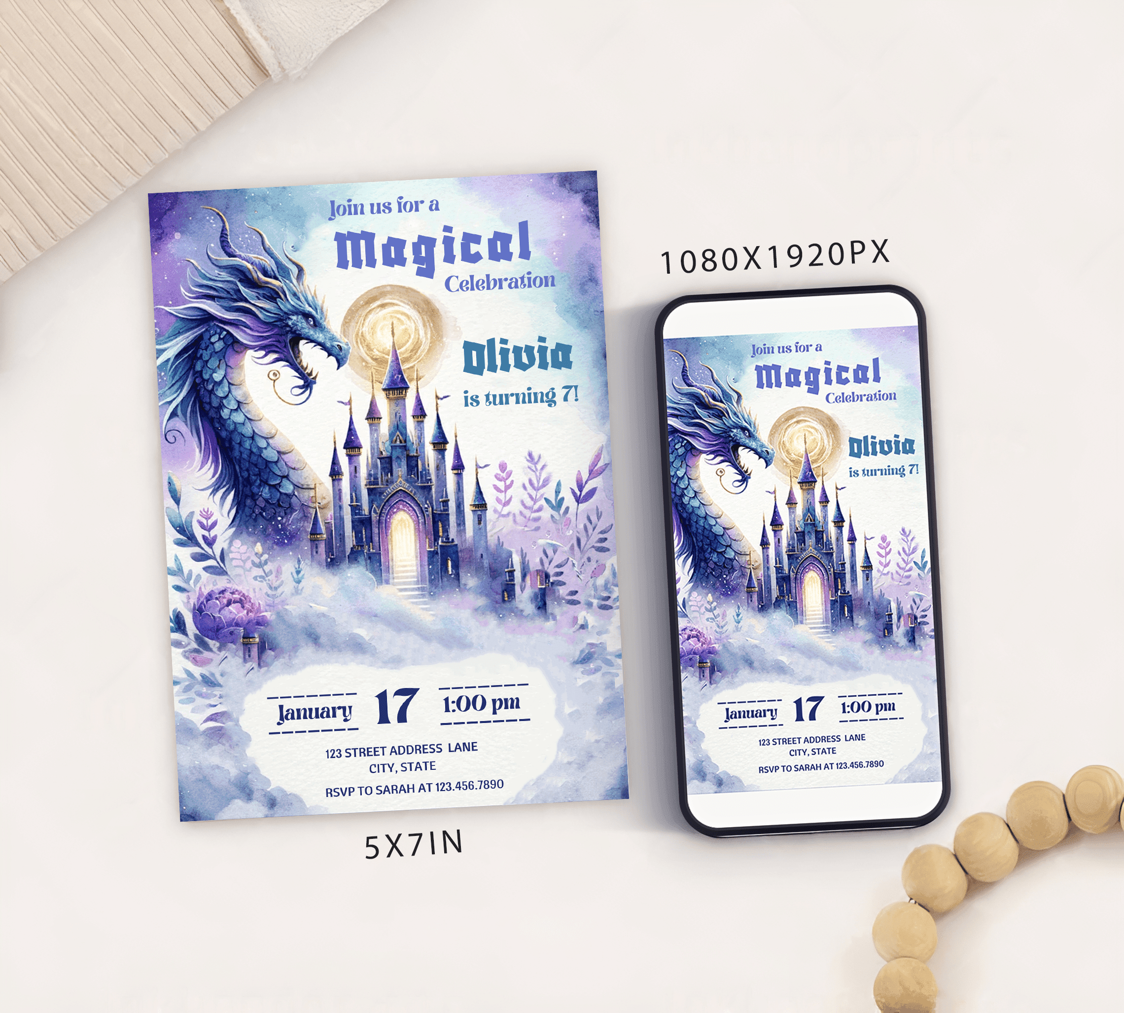 Editable Fantasy Dragon Birthday Invitation Card Editable Template, Dragon Birthday Invitation, Jurassic Birthday Invite, Printable Invite