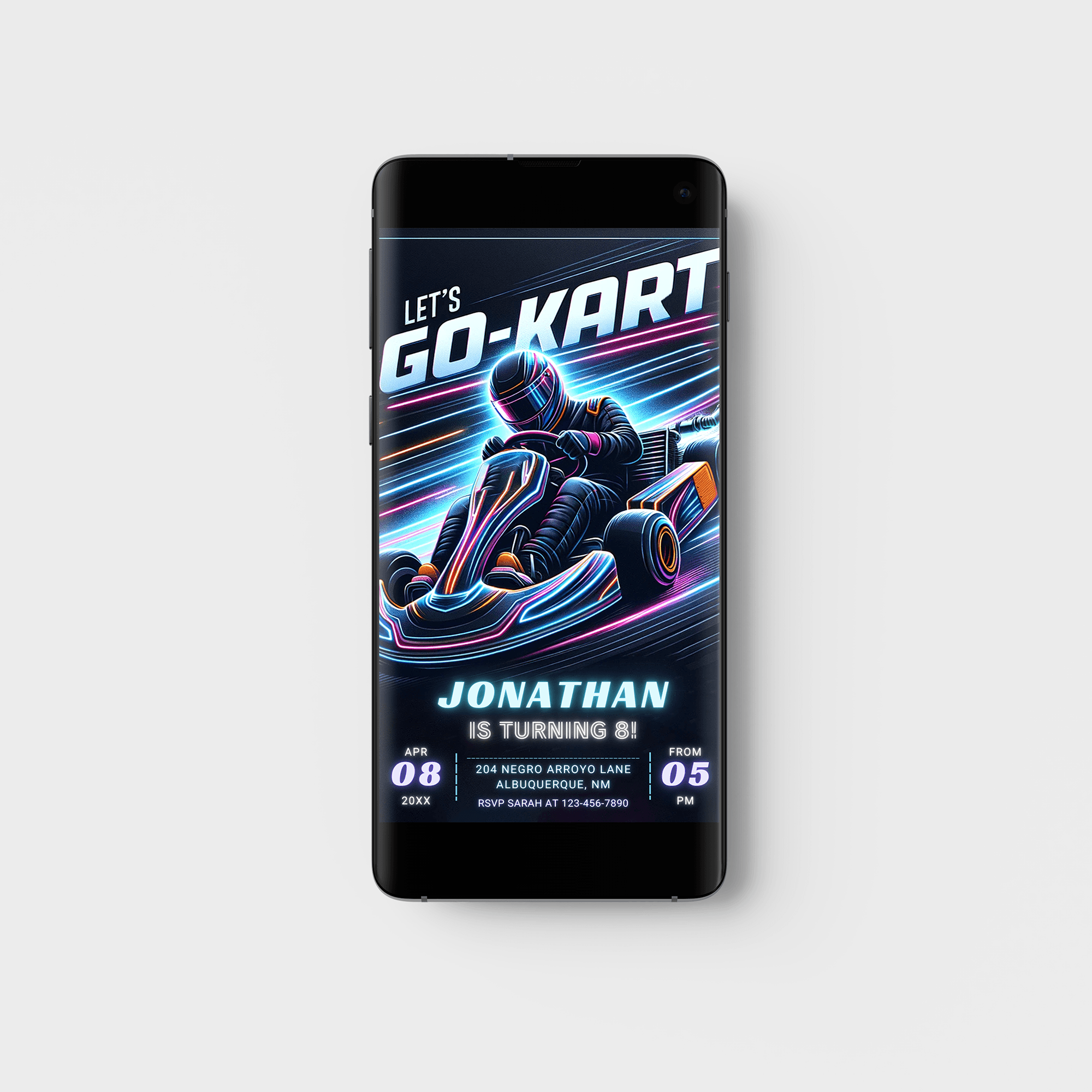 Editable Go Kart Birthday Party Invitation Card Template, Digital Go Kart Party Invite, Electronic Go Kart Racing Mobile Evite