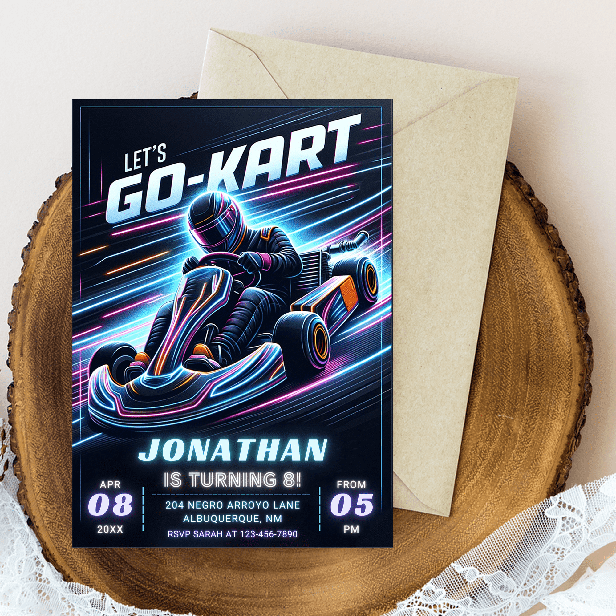 Editable Go Kart Birthday Party Invitation Card Template, Digital Go Kart Party Invite, Electronic Go Kart Racing Mobile Evite