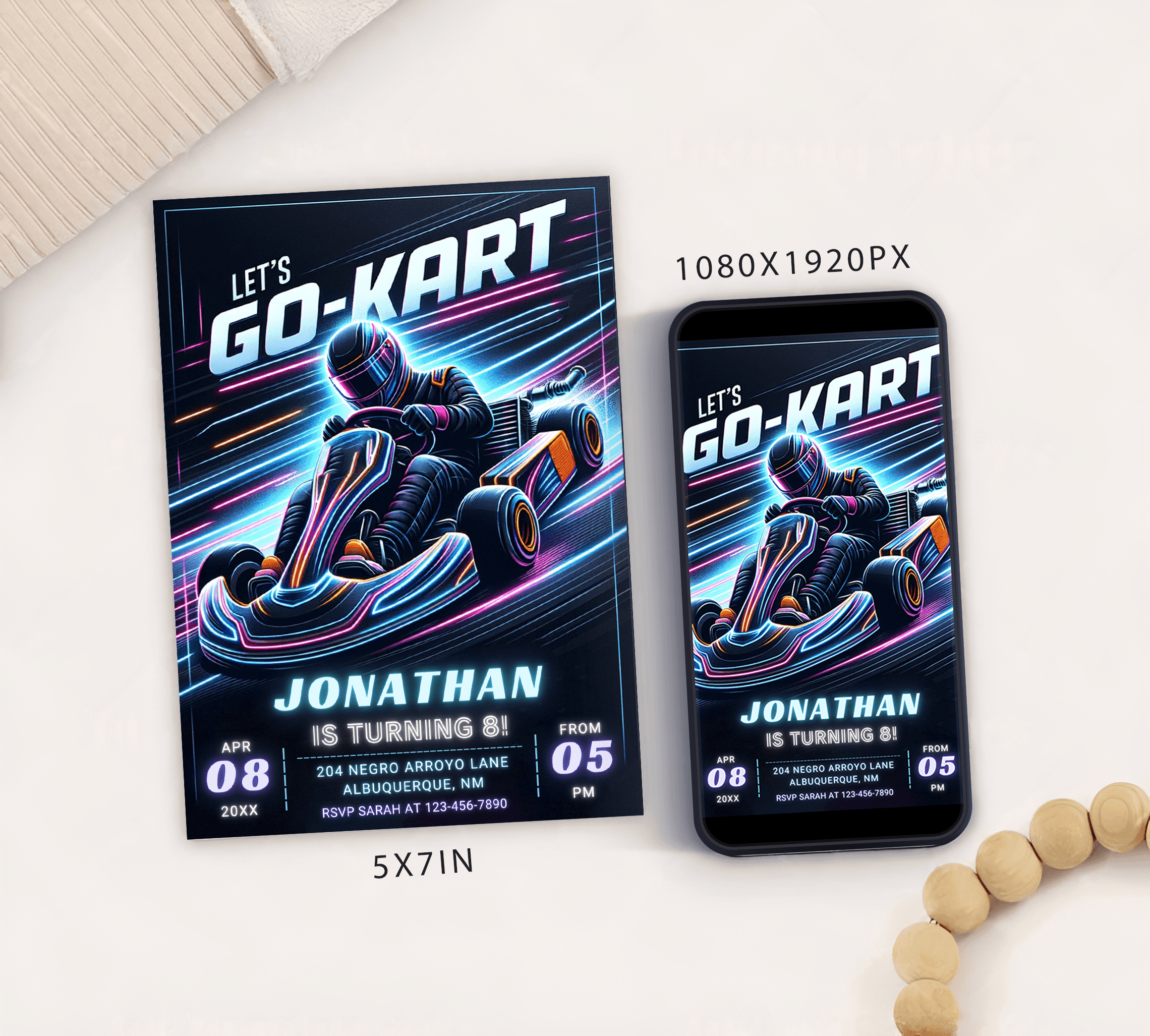 Editable Go Kart Birthday Party Invitation Card Template, Digital Go Kart Party Invite, Electronic Go Kart Racing Mobile Evite