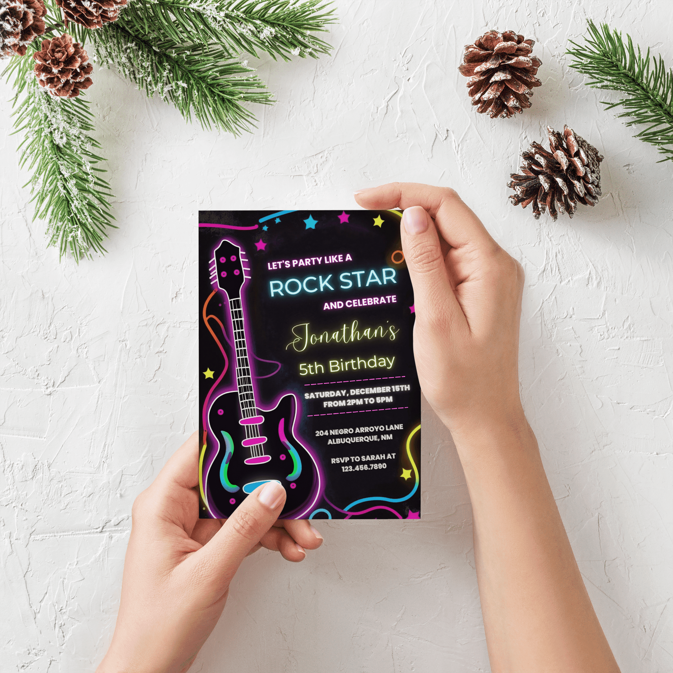 Editable Rockstar Birthday Party Invitation Card Canva Template, Music birthday party invitation, Rock star Artist birthday card invitation