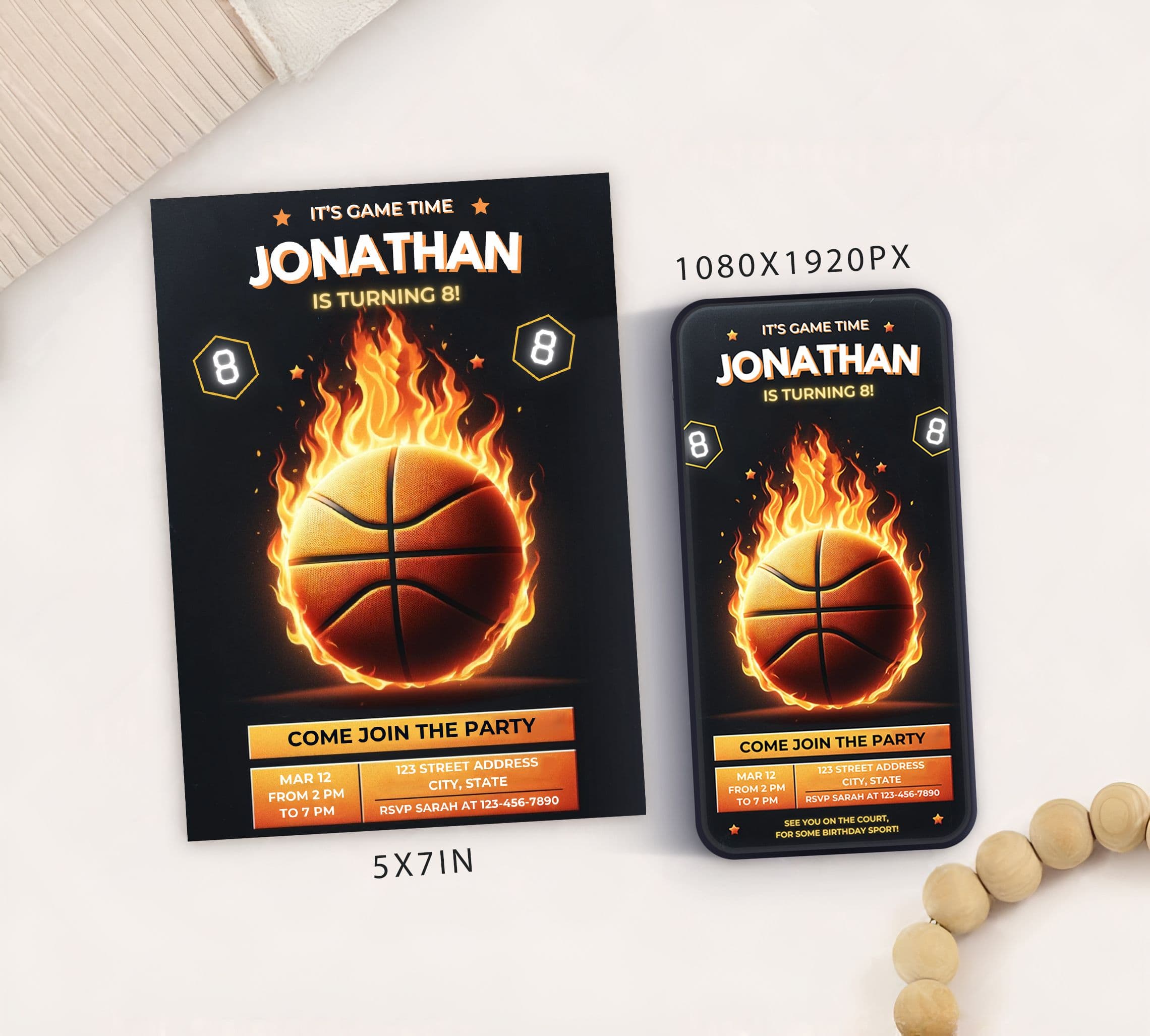 Editable Basketball Themed Birthday Party Invitation Card Template, Digital Basketball Birthday Invite, Electronic Sports Birthday Mobile
