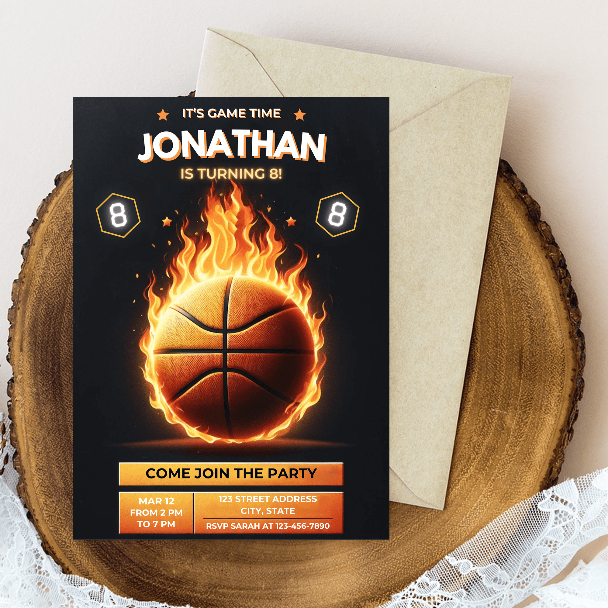 Editable Basketball Themed Birthday Party Invitation Card Template, Digital Basketball Birthday Invite, Electronic Sports Birthday Mobile