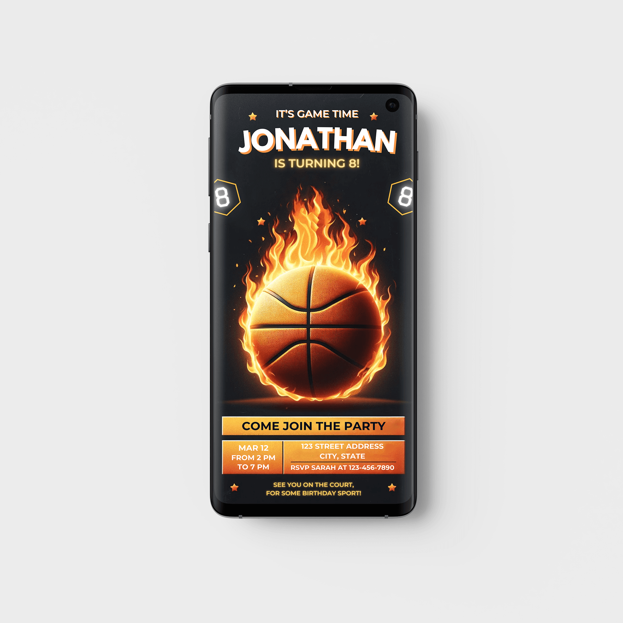 Editable Basketball Themed Birthday Party Invitation Card Template, Digital Basketball Birthday Invite, Electronic Sports Birthday Mobile