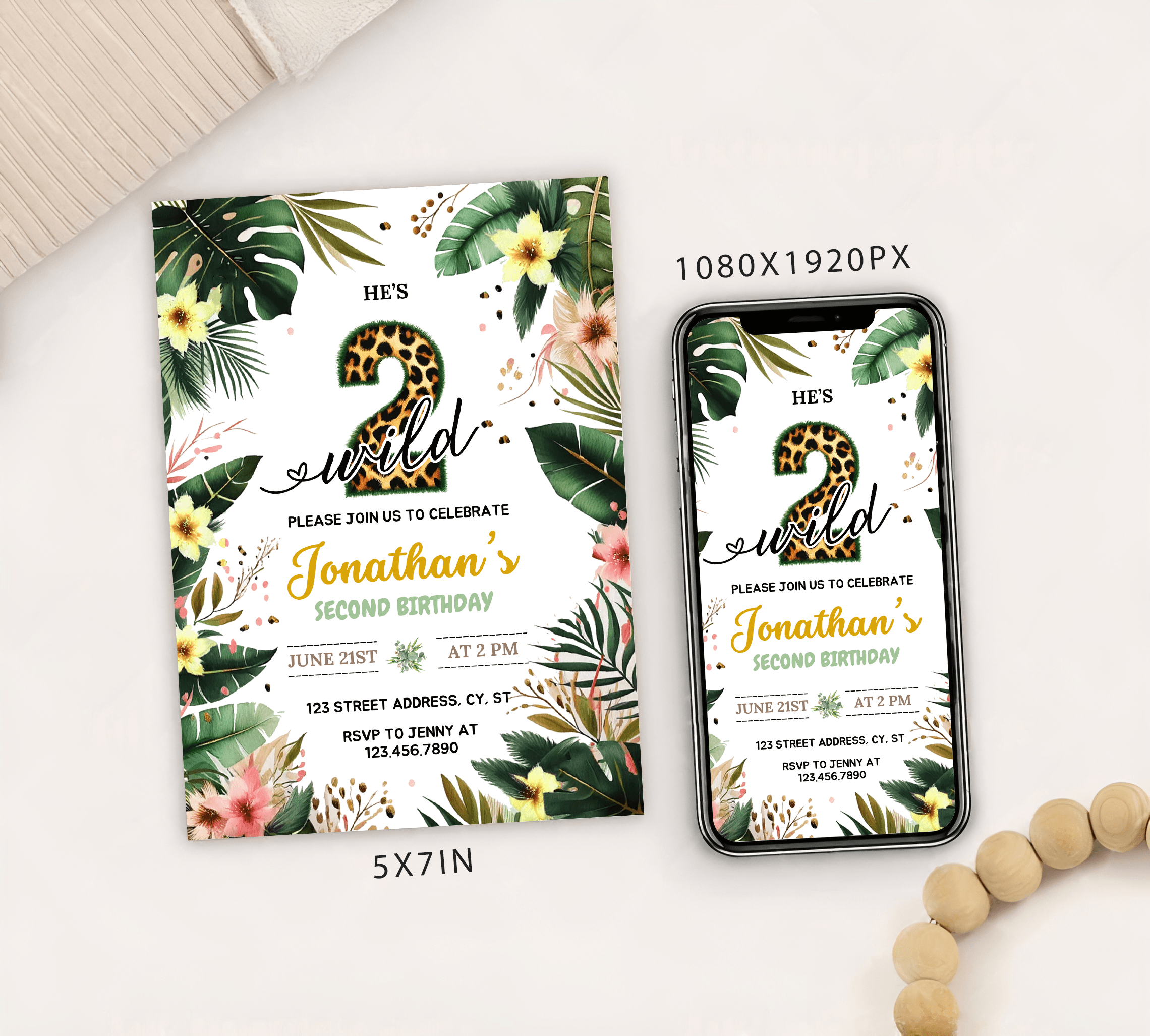 Editable Two Wild Boy Second Birthday Party Invitation Card Template, Digital Two Wild Birthday Invite, Boy 2nd Birthday Safari Mobile