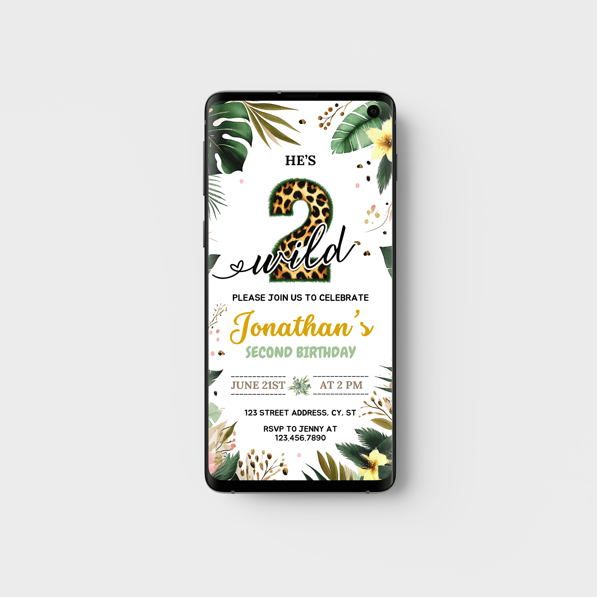 Editable Two Wild Boy Second Birthday Party Invitation Card Template, Digital Two Wild Birthday Invite, Boy 2nd Birthday Safari Mobile