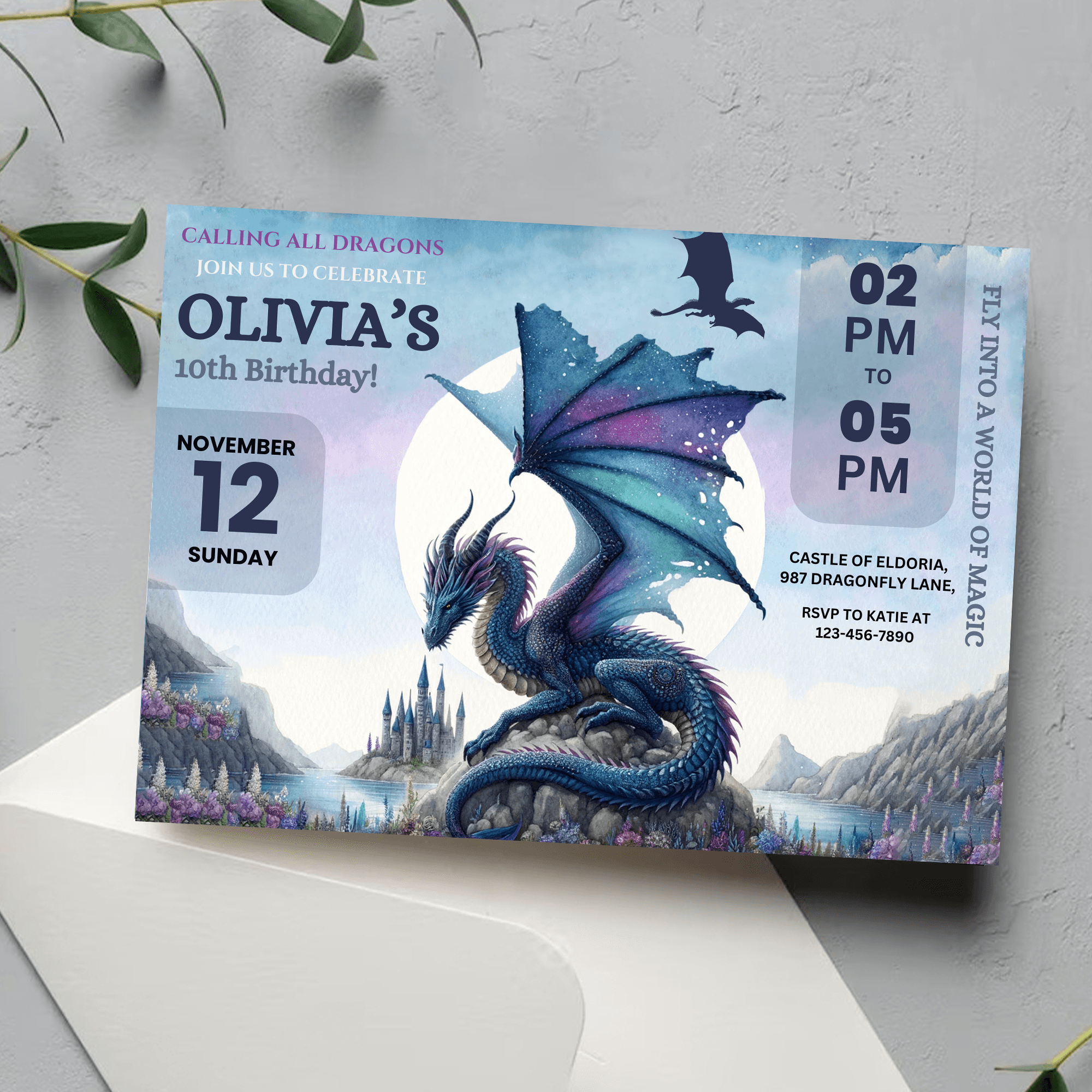 Editable Fantasy Dragon Birthday Invitation Card Editable Template, Dragon Birthday Invitation, Jurassic Birthday Invite, Printable Invite