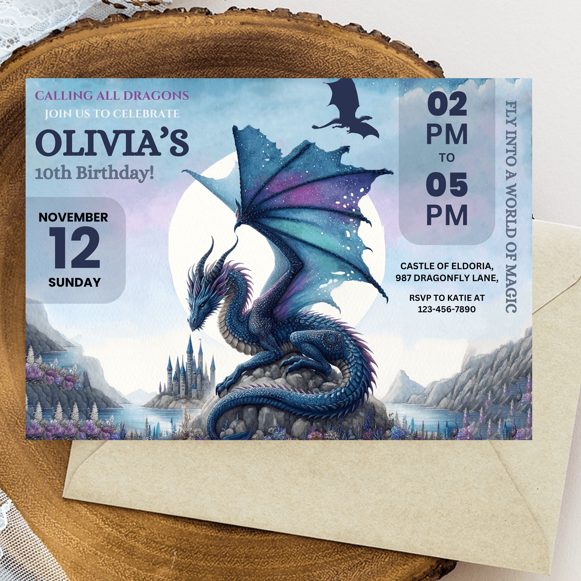 Editable Fantasy Dragon Birthday Invitation Card Editable Template, Dragon Birthday Invitation, Jurassic Birthday Invite, Printable Invite