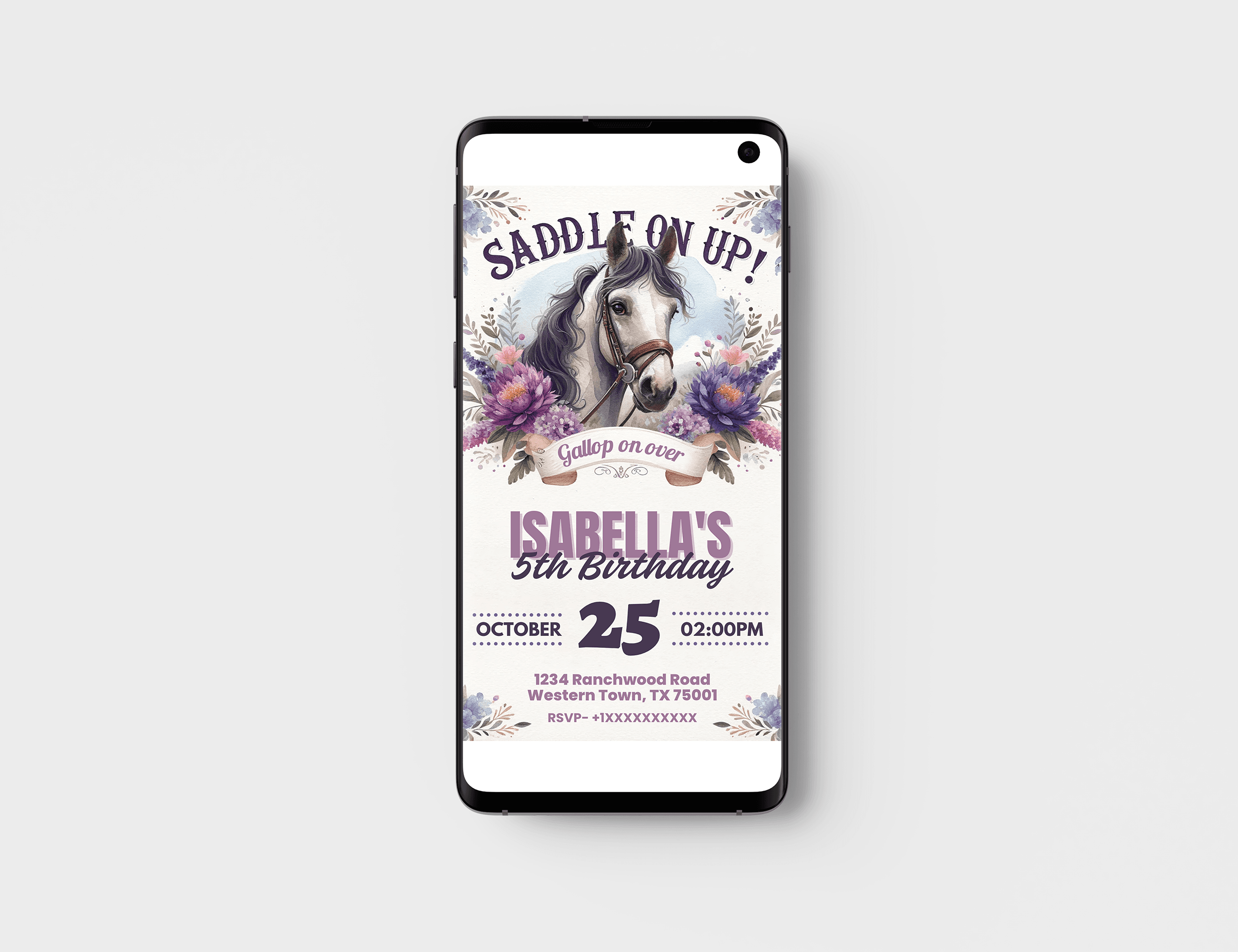 Editable Floral Horse Birthday Invitation Card Editable Template, Cowgirl Birthday Invitation, Girly Horse Birthday Invite, Printable Invite