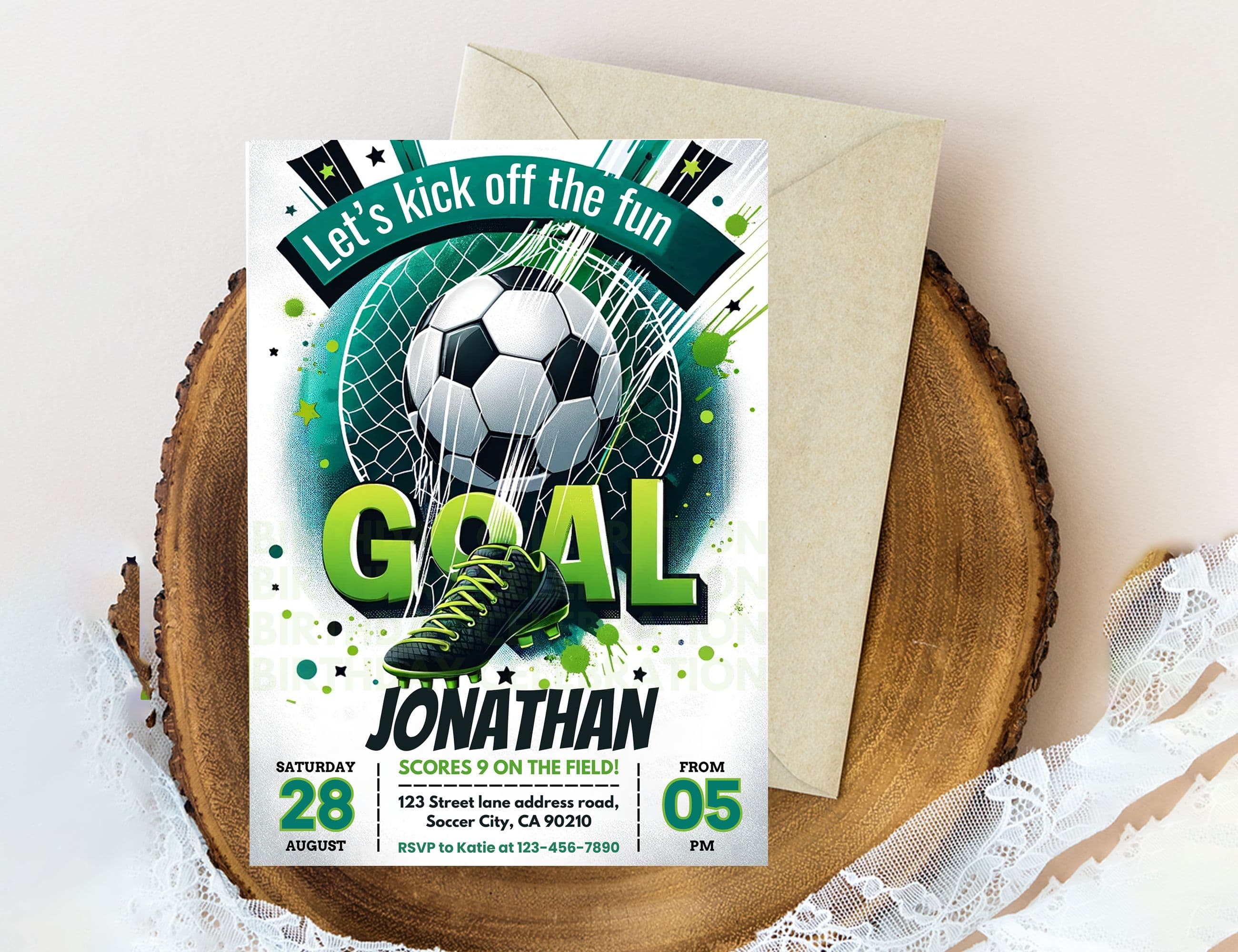 Editable Soccer Themed Birthday Party Invitation Card Template, Digital Football Birthday Invite, Electronic Sports Birthday Mobile Evite